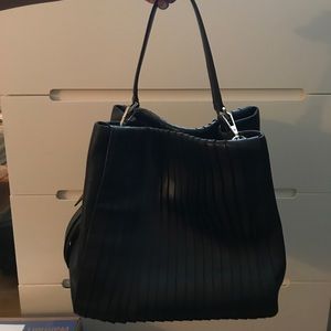 Dkny black pleated leather handbag